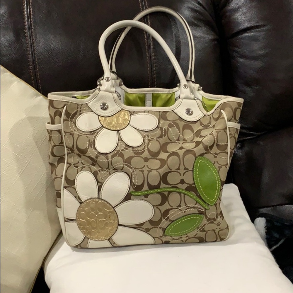 Brown, Green & White Coach bag- used